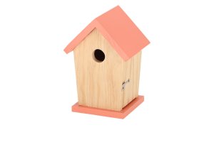 Dřevěná ptačí budka s oranžovou střechou – otvor 2,6 cm