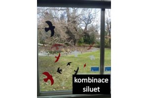 Ptačí siluety na sklo 9 ks - červené