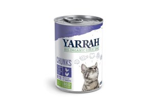 Konzerva pro kočky Kuřecí a krůtí kousky ve šťávě 400g - Yarrah BIO
